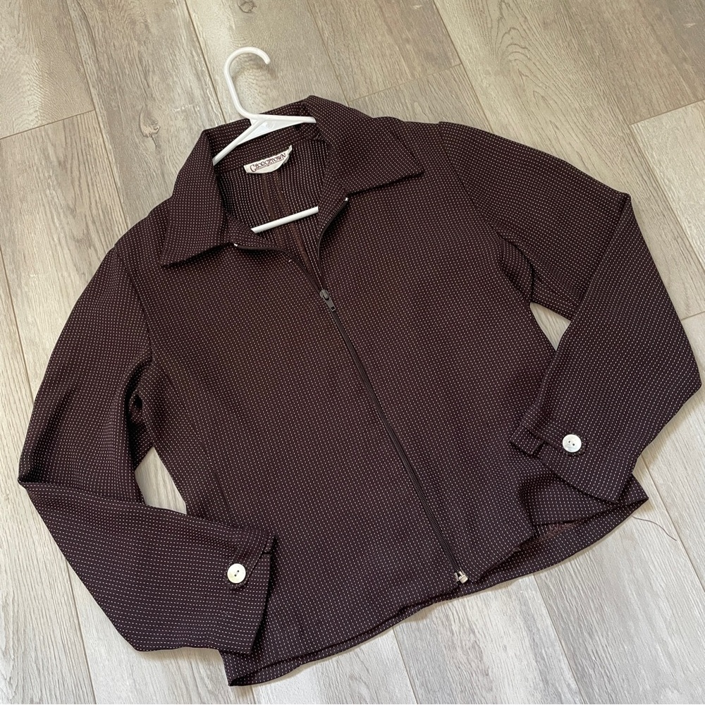 Vintage Tailored Jacket micro pin dash crop womens Brown medium retro minimalist